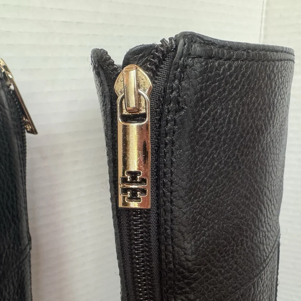 Tory Burch Jenna Leather Knee High Riding Boots Size:8 Black Square Toe